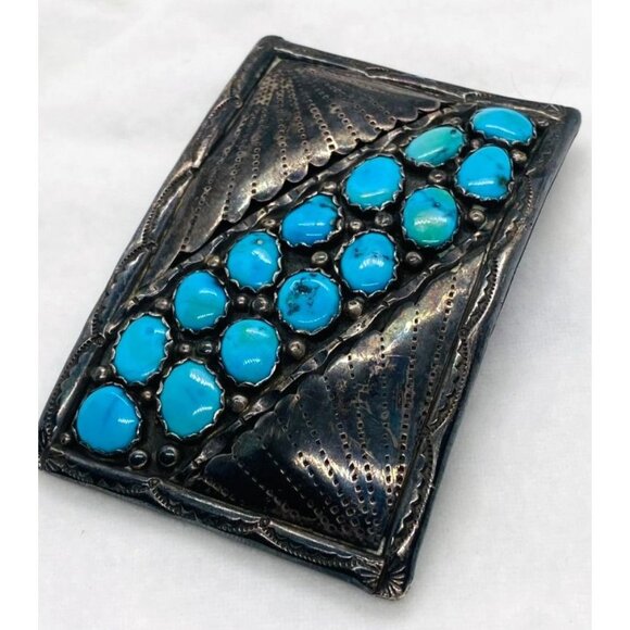 Native American Sterling Silver Turquoise Belt Buckle CY 76 x 51mm main image 2